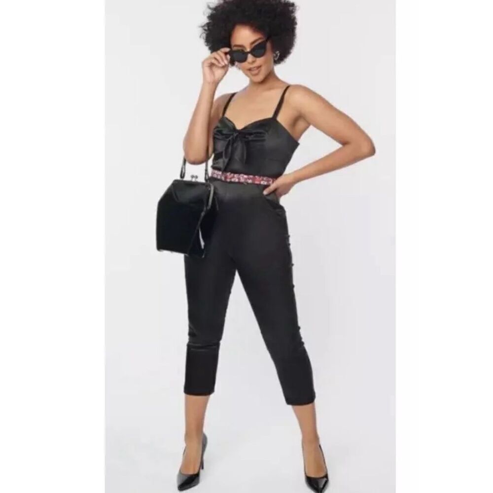 UNIQUE VINTAGE Betty Boop 50’s 60’s Black Satin Belted Jumpsuit NWT XS